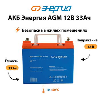 Аккумулятор для ИБП Энергия AGM 12v 33Ah - ИБП и АКБ - Аккумуляторы - . Магазин оборудования для автономного и резервного электропитания Ekosolar.ru в Коврах