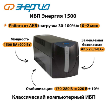Энергия ИБП 1500 - ИБП и АКБ - ИБП для компьютера - . Магазин оборудования для автономного и резервного электропитания Ekosolar.ru в Коврах