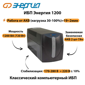 Энергия ИБП 1200 - ИБП и АКБ - ИБП для компьютера - . Магазин оборудования для автономного и резервного электропитания Ekosolar.ru в Коврах