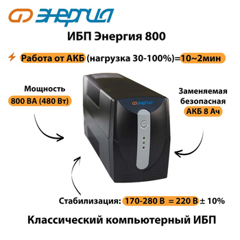 Энергия ИБП 800 - ИБП и АКБ - ИБП для компьютера - . Магазин оборудования для автономного и резервного электропитания Ekosolar.ru в Коврах