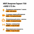 ИБП Энергия Гарант 750 + Аккумулятор S 75 Ач - 12В (450Вт - 91мин) - ИБП и АКБ - ИБП для котлов - . Магазин оборудования для автономного и резервного электропитания Ekosolar.ru в Коврах